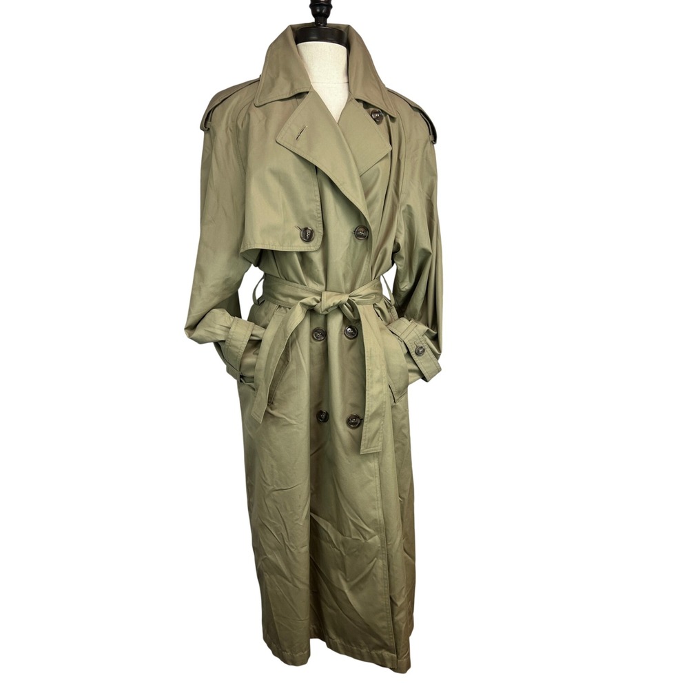 Towne‎ London Fog Trench Coat Womens 14 Tan Excellent Double Breasted Belted